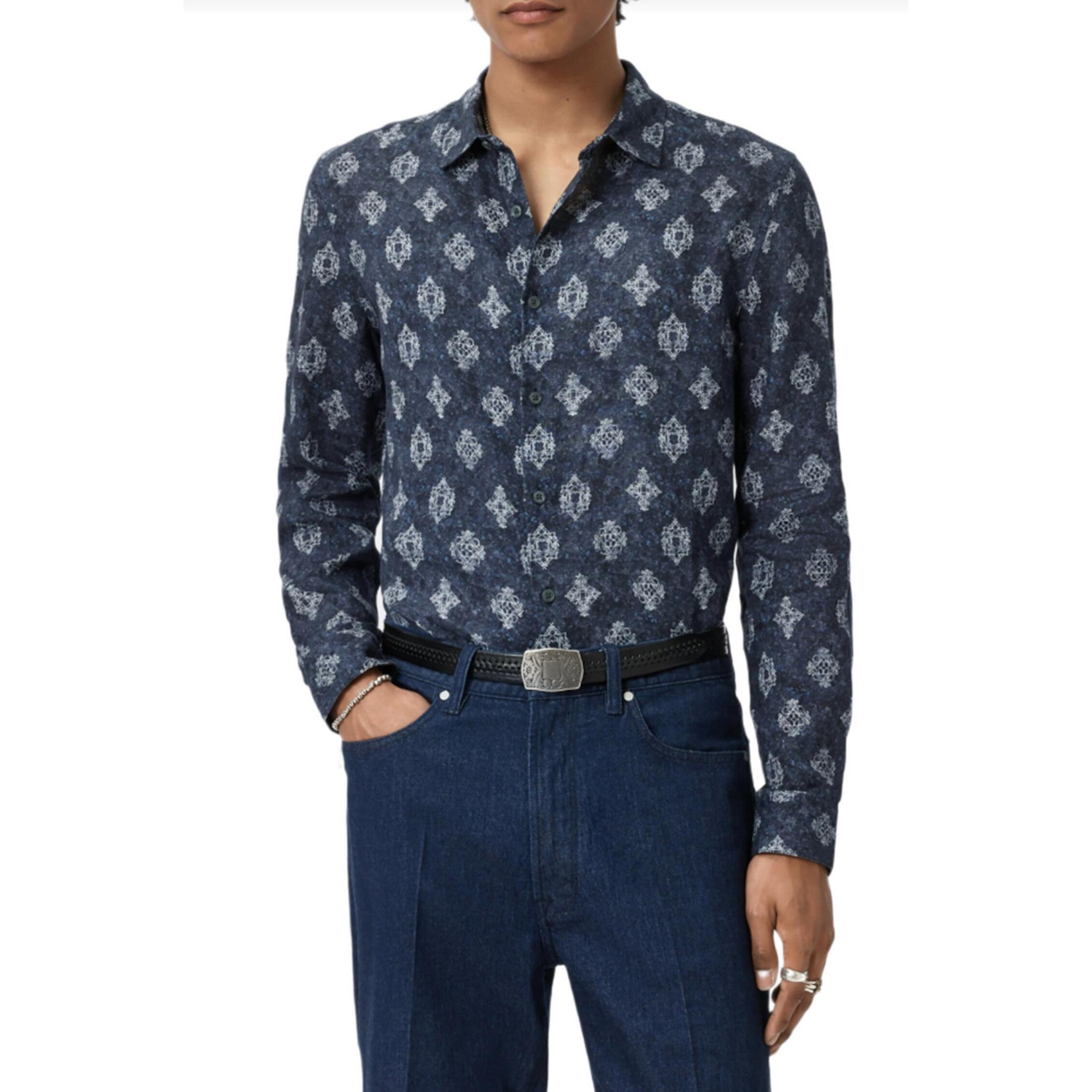 New John Varvatos Ross Long Sleeve Covered Placket Shirt In Blue